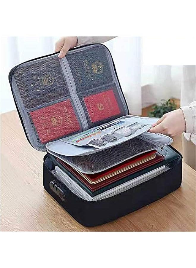 Oxford Document Organizer with Safe Code Lock,Storage Pouch Credential Bag Diploma Storage Important Document and File Pocket, Laptop, Notebooks,Bank Cards Valuables Travel Bag with Separators (Blac