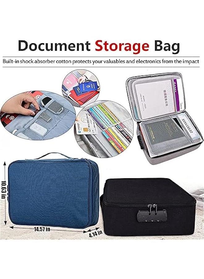 Oxford Document Organizer with Safe Code Lock,Storage Pouch Credential Bag Diploma Storage Important Document and File Pocket, Laptop, Notebooks,Bank Cards Valuables Travel Bag with Separators (Blac