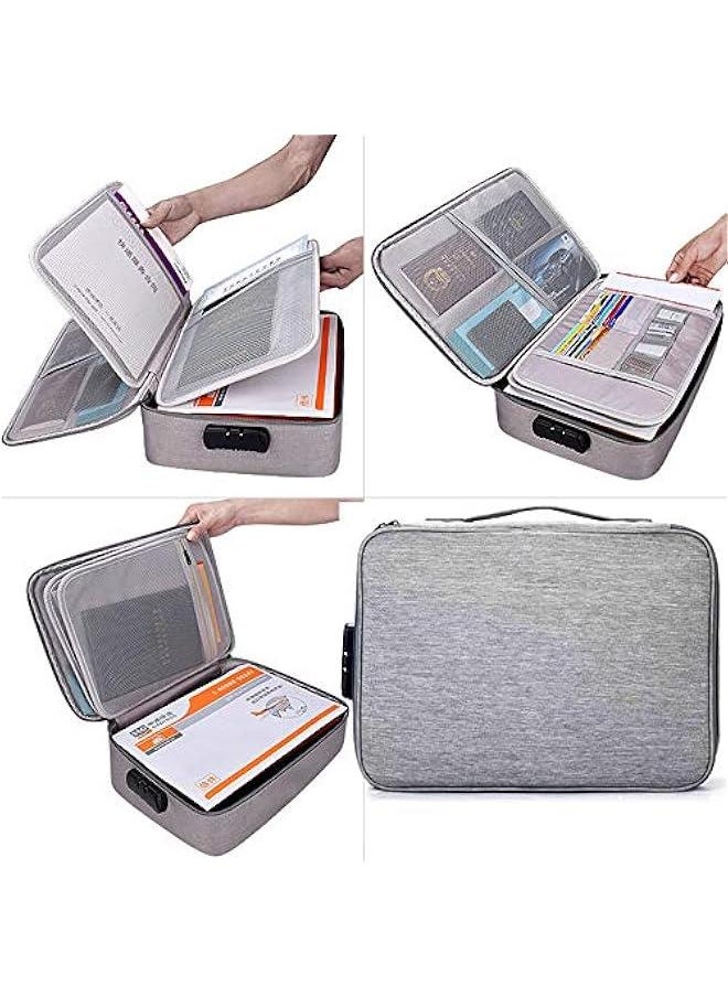 Oxford Document Organizer with Code Lock, Multi-Layer Storage Pouch Credential Bag, Portable Bag Without Vibration for MacBook,Passport,Package File Pocket with 2 Separators (Grey)