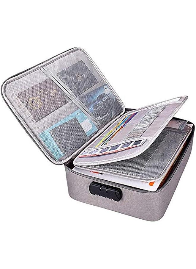 Oxford Document Organizer with Code Lock, Multi-Layer Storage Pouch Credential Bag, Portable Bag Without Vibration for MacBook,Passport,Package File Pocket with 2 Separators (Grey)