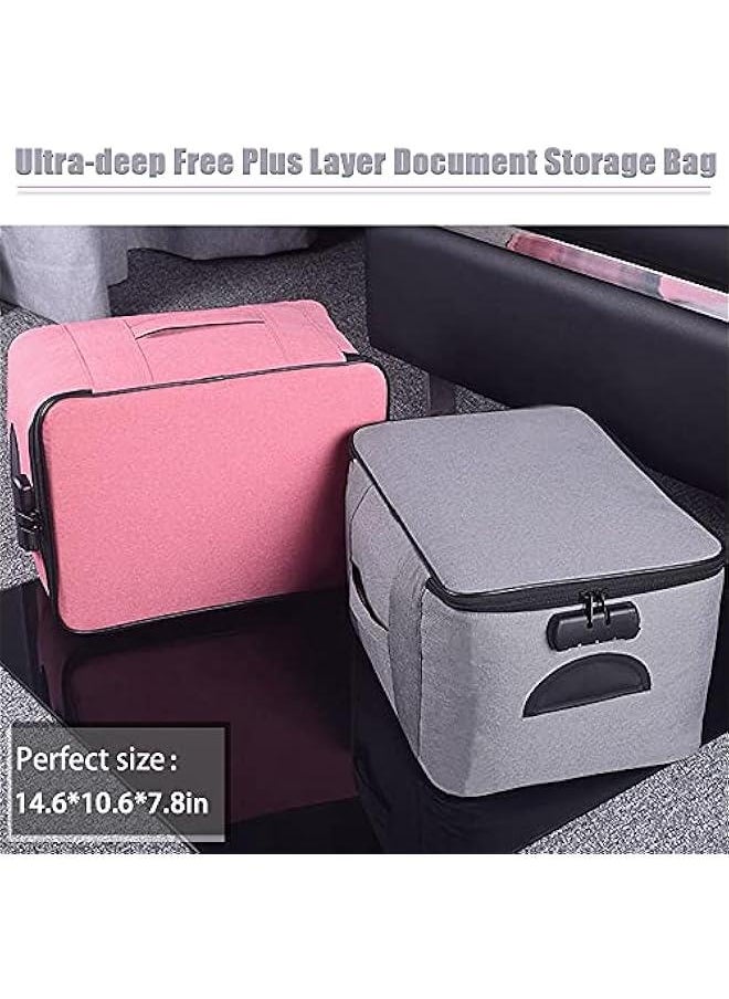 Extra Large Document Organizer,Safe File Storage Box with Lock, Portable Paper Organizer with Detachable separators,Home Office Travel Bag for A4 Folder Certificate Card Passport File Bill(Gray)