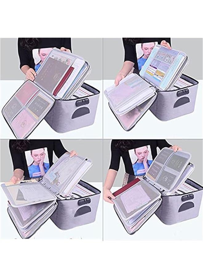 Extra Large Document Organizer,Safe File Storage Box with Lock, Portable Paper Organizer with Detachable separators,Home Office Travel Bag for A4 Folder Certificate Card Passport File Bill(Gray)