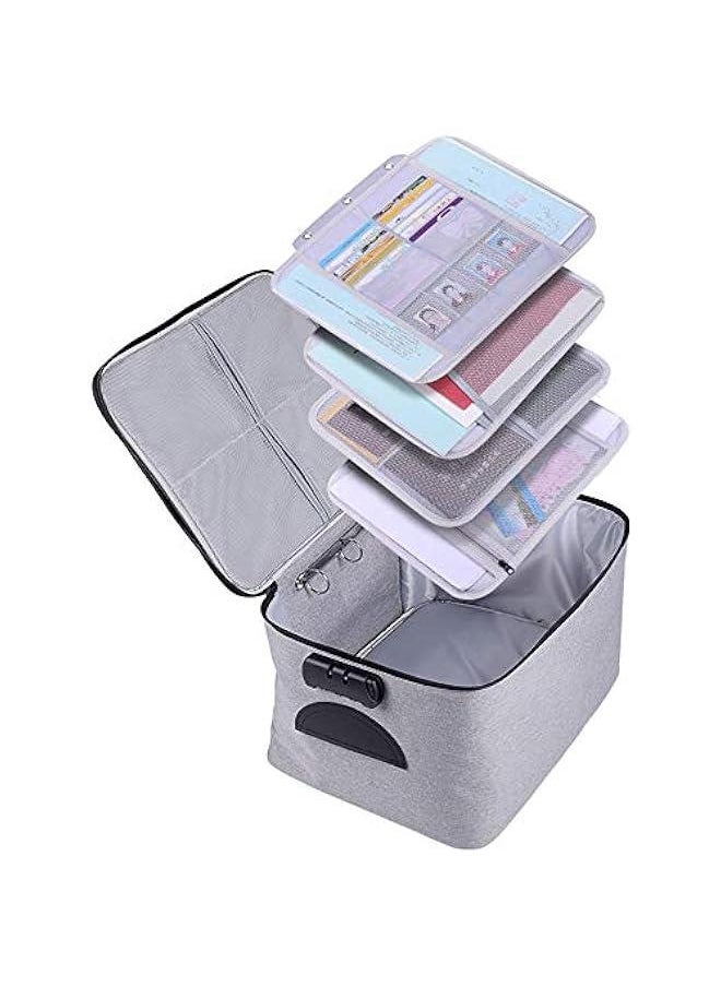 Extra Large Document Organizer,Safe File Storage Box with Lock, Portable Paper Organizer with Detachable separators,Home Office Travel Bag for A4 Folder Certificate Card Passport File Bill(Gray)