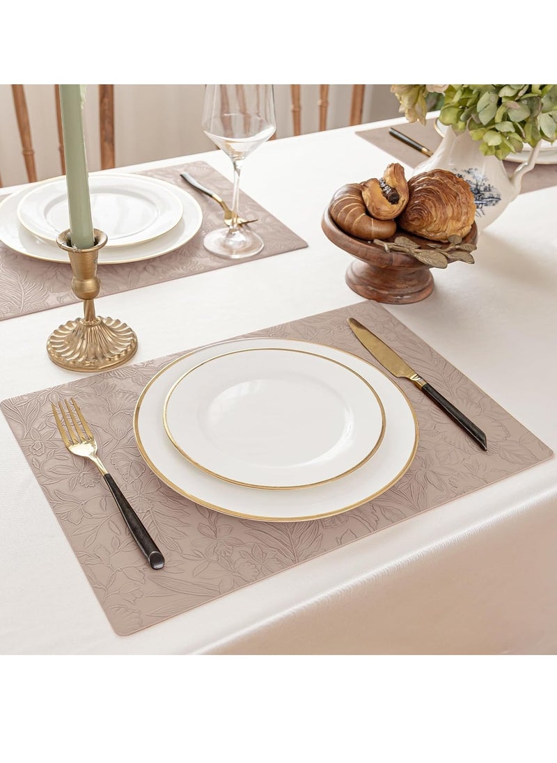 Double-Sided Reversible Placemats Set of 4, Heat Stain Non-Slip Waterproof Oil-Proof Washable Wipeable Leather Table Mats Outdoor Indoor for Dining Patio Table Kitchen Decor