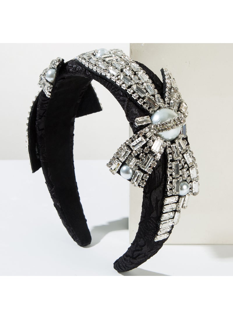European Baroque Pearl Diamond Headband Black