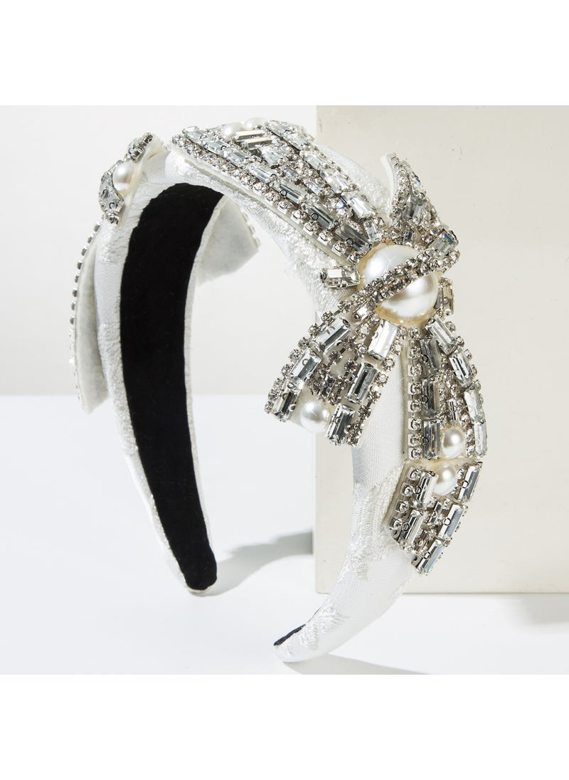European Baroque Pearl Diamond Headband White