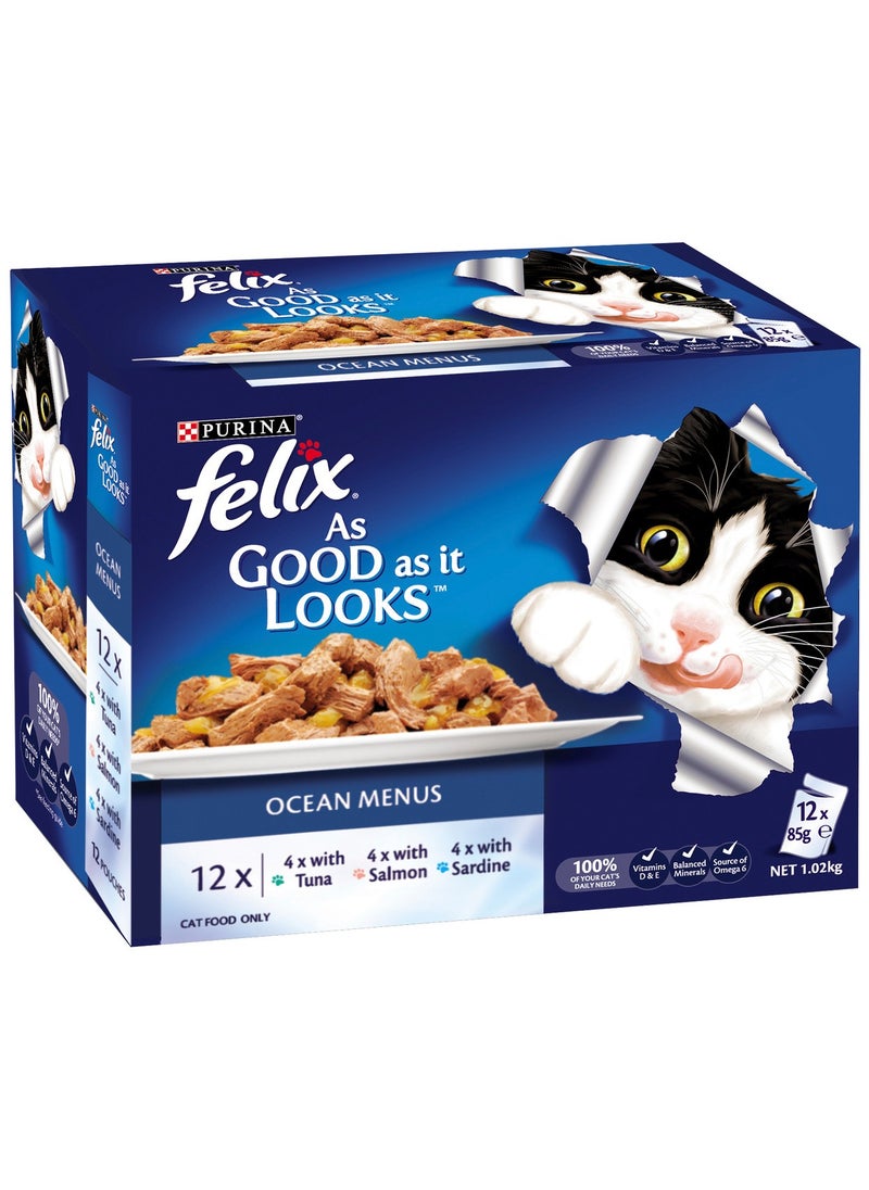 Felix As Good As It Looks Ocean Menus in Jelly Cat Food Pouch - 85 g - Pack of 12