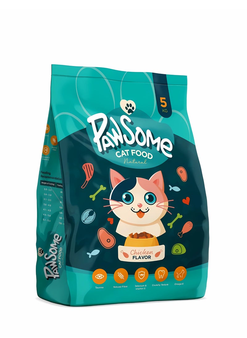 Dry Cat Food - 5 kg Seafood Flavor, Natural Fiber, Taurine and Crunchy Texture