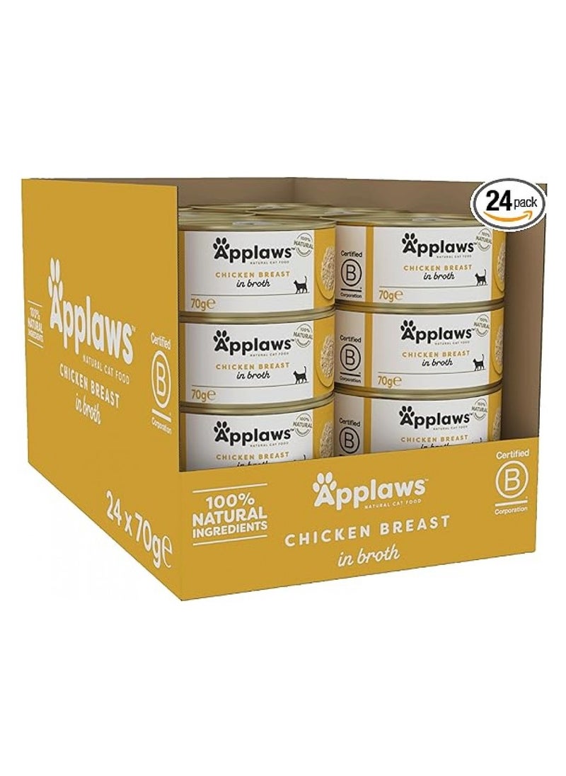 Applaws, Chicken Breast in Broth, Wet Cat Food Tin - 70g X 24Cans in 1BOX