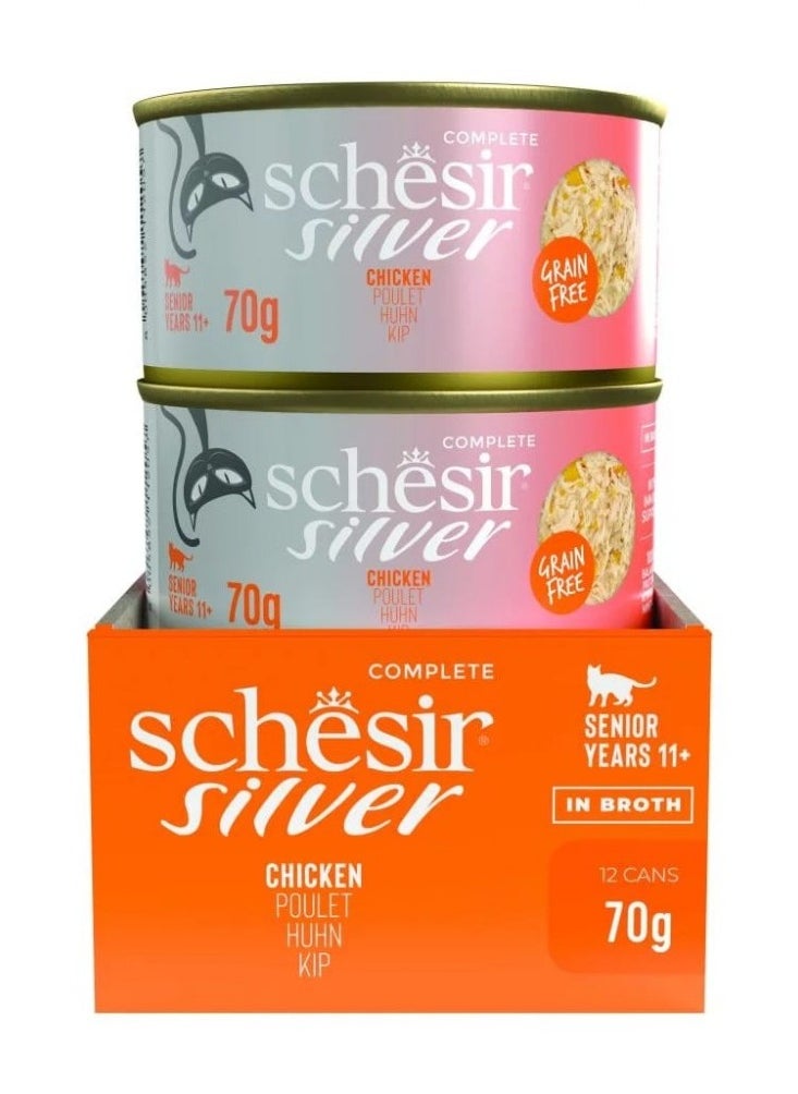 Schesir, Silver Senior Cat Wholefood - Chicken - 70g X 12Cans in 1BOX