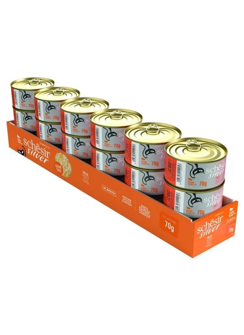 Schesir, Silver Senior Cat Wholefood - Chicken - 70g X 12Cans in 1BOX