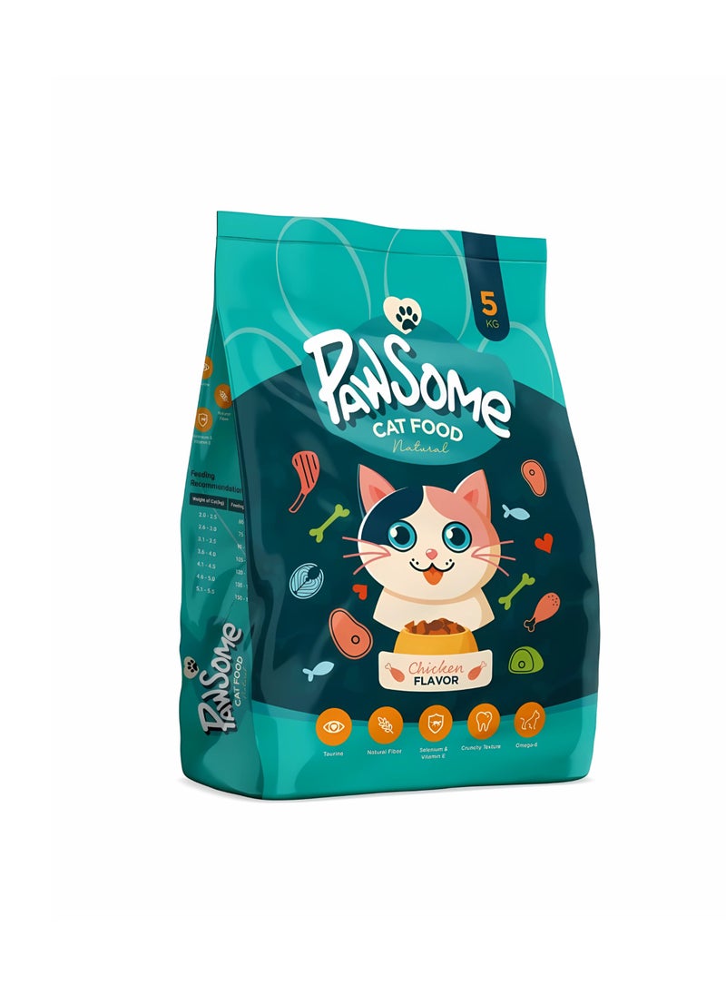 Dry Cat Food - 5 kg Chicken Flavor, Natural Fiber, Taurine and Crunchy Texture