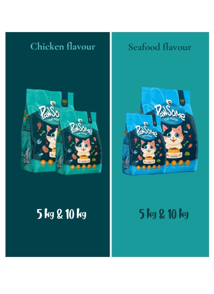 Dry Cat Food - 5 kg Chicken Flavor, Natural Fiber, Taurine and Crunchy Texture