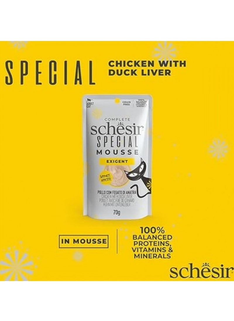 Schesir, Special Mousse - Exigent - For Cat - Chicken With Duck Liver Flavor - 70g X 12Pouch - 1Box