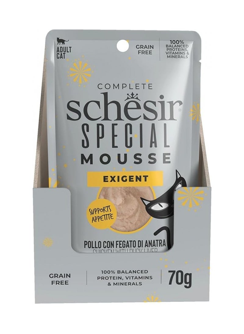 Schesir, Special Mousse - Exigent - For Cat - Chicken With Duck Liver Flavor - 70g X 12Pouch - 1Box