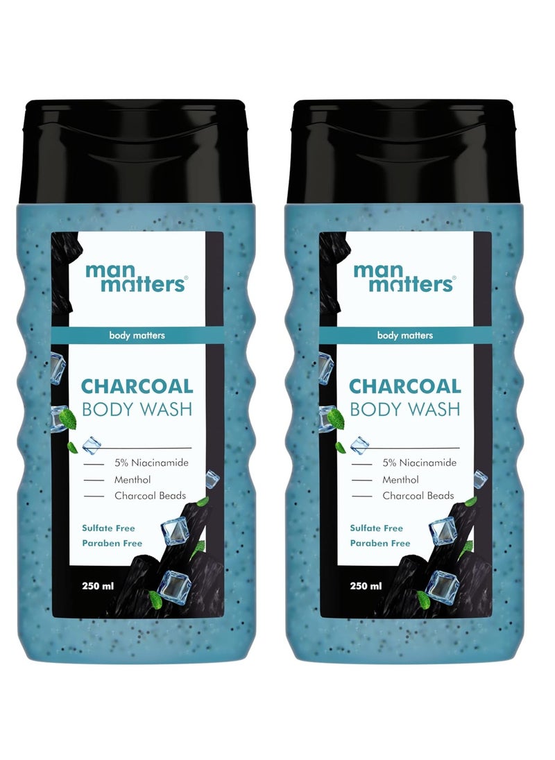 3 in 1 Action Charcoal and Menthol Body Wash - infused with Menthol, 5% Niacinamide and Activated Charcoal Beads - For Instant Cooling, Odor Protection and Improves Skin texture - 500ml - 2 packs