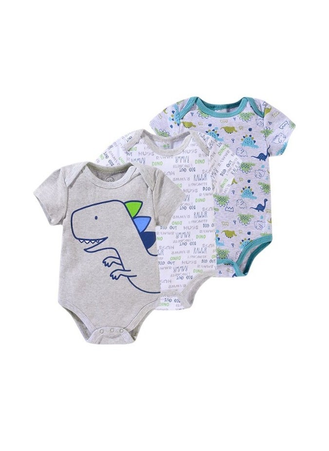 Bambimici 3-Piece Short Sleeve Dinosaur Print Bodysuit for Baby Boy