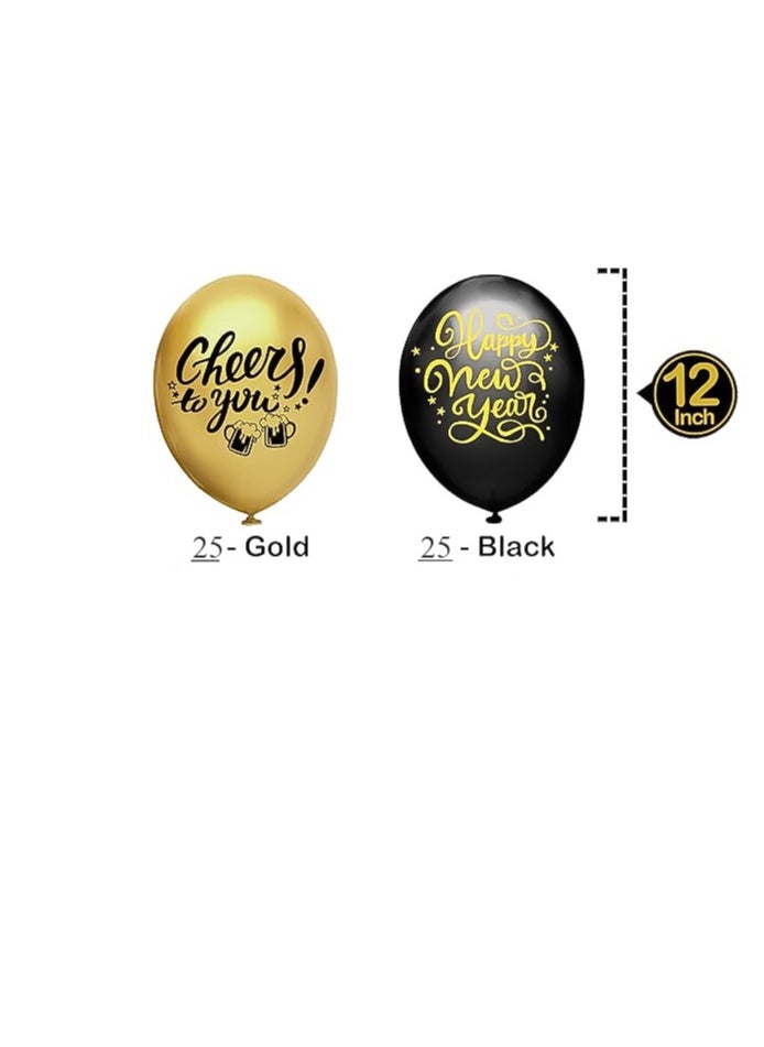 New Year Balloons Pack Of 50-Black And Gold Balloons-New Year Latex Balloons,New Years Eve Party Supplies