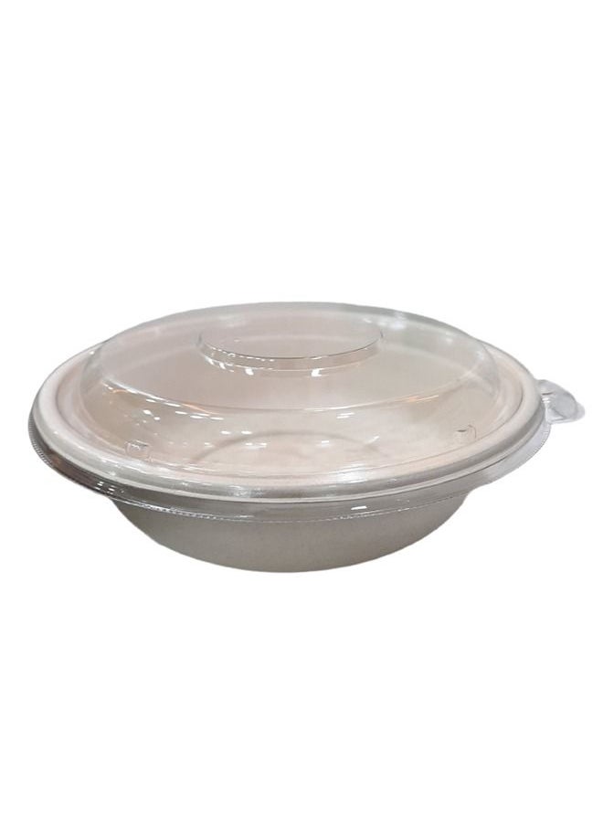 Bagasse Round Bowl 32 Ounce With Lid Restaurant Carryout Lunch Meal Takeout Storage Food Service 50 Pieces