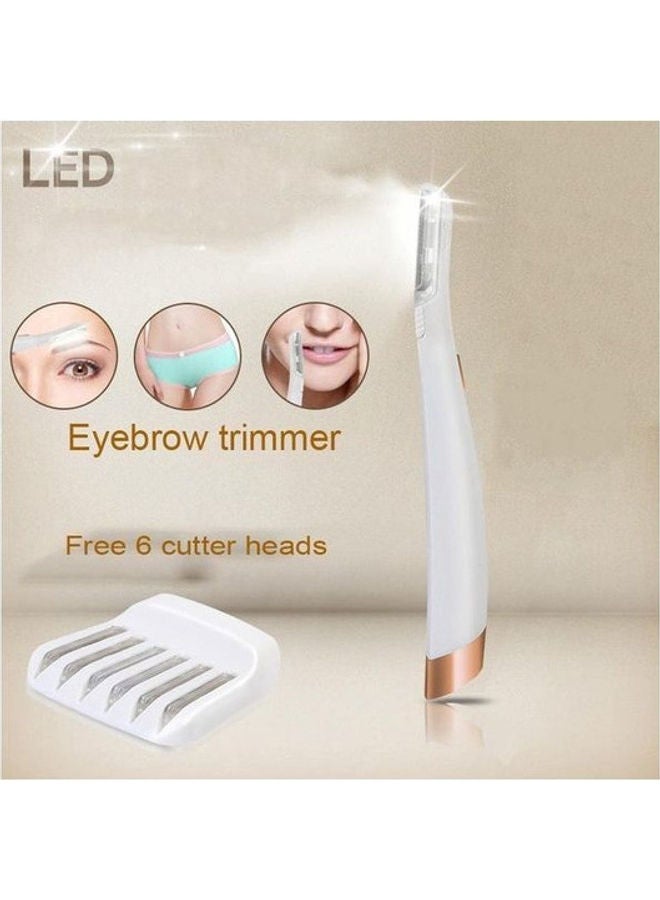 Facial Hair Remover With 6 Replacement Heads And LED Light White 16cm