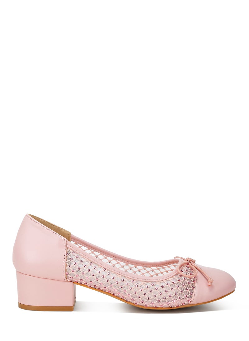 Rhinestone Detail Mesh Ballerinas in Pink