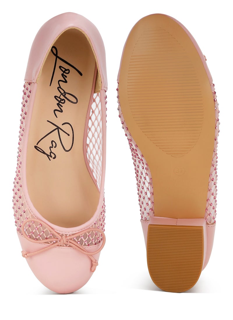 Rhinestone Detail Mesh Ballerinas in Pink