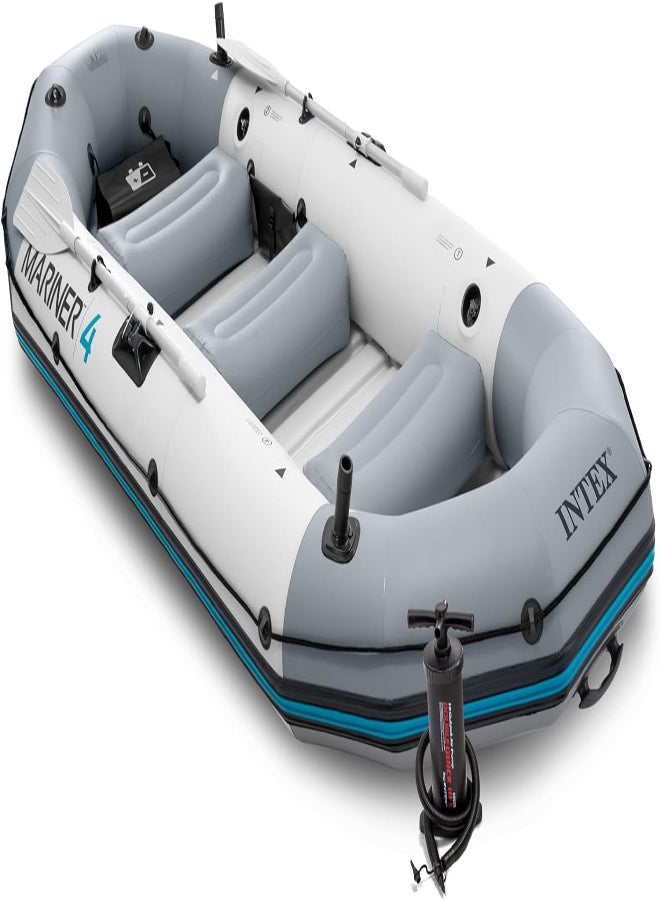 INTEX 68373EP Mariner 3 Inflatable Boat Set: Includes Deluxe 54in Boat Oars and High-Output Pump – Wear-Resistant Keel – Removable Fishing Rod Holders – 3-Person – 880lb Weight Capacity 297x127x46cm