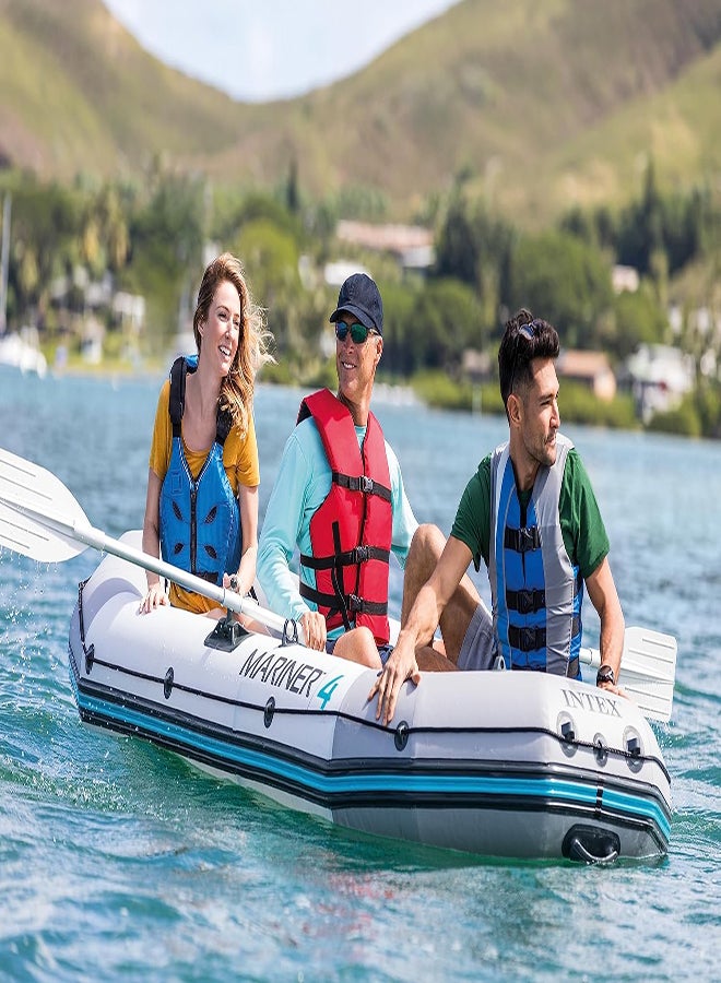 INTEX 68373EP Mariner 3 Inflatable Boat Set: Includes Deluxe 54in Boat Oars and High-Output Pump – Wear-Resistant Keel – Removable Fishing Rod Holders – 3-Person – 880lb Weight Capacity 297x127x46cm