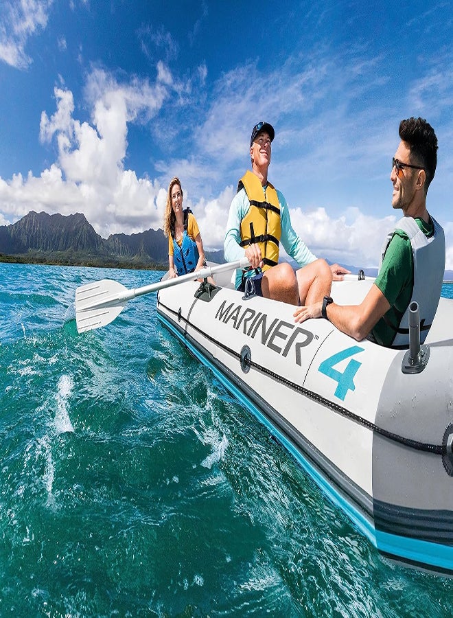 INTEX 68373EP Mariner 3 Inflatable Boat Set: Includes Deluxe 54in Boat Oars and High-Output Pump – Wear-Resistant Keel – Removable Fishing Rod Holders – 3-Person – 880lb Weight Capacity 297x127x46cm