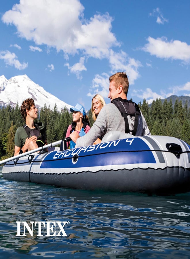 INTEX Excursion Inflatable Boat Series: Includes Deluxe 54in Boat Oars and High-Output Pump – SuperTough PVC – Adjustable Seats with Backrest – Fishing Rod Holders – Welded Oar Locks