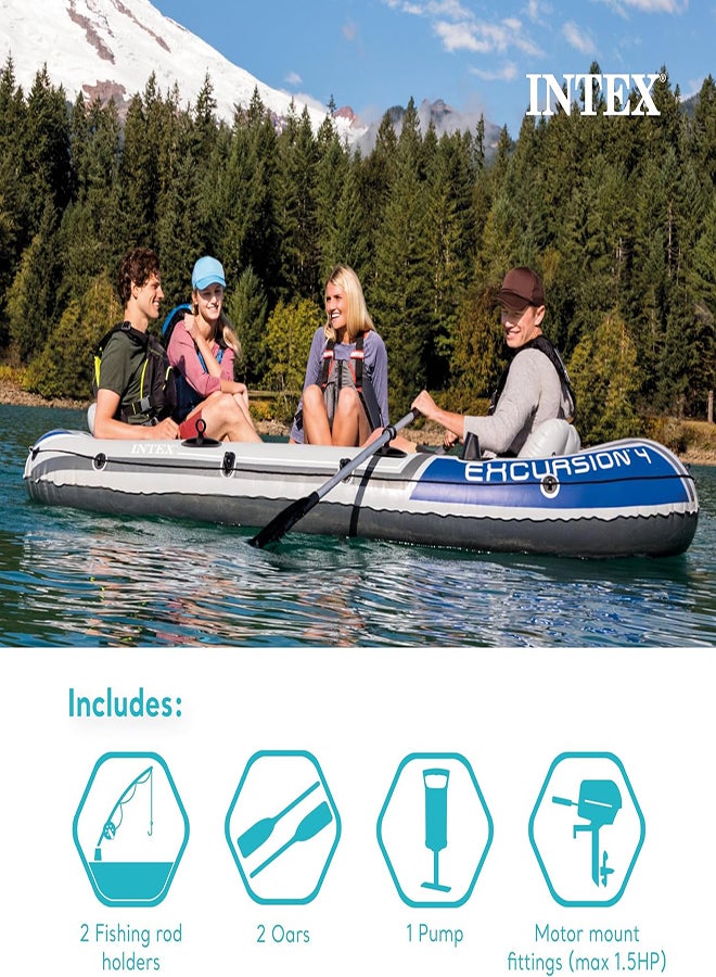 INTEX Excursion Inflatable Boat Series: Includes Deluxe 54in Boat Oars and High-Output Pump – SuperTough PVC – Adjustable Seats with Backrest – Fishing Rod Holders – Welded Oar Locks