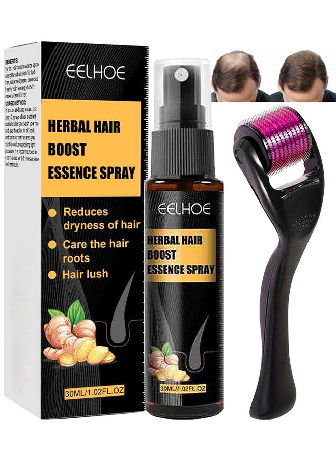 Herbal Hair Boost Essence Spray, Natural Herbal Hair Regrowth Treatment Anti Hair Loss Serum Hair Growth Essence Spray Micro Needling Roller Set, Make Hair Stronger Thicker Longer, 30ML