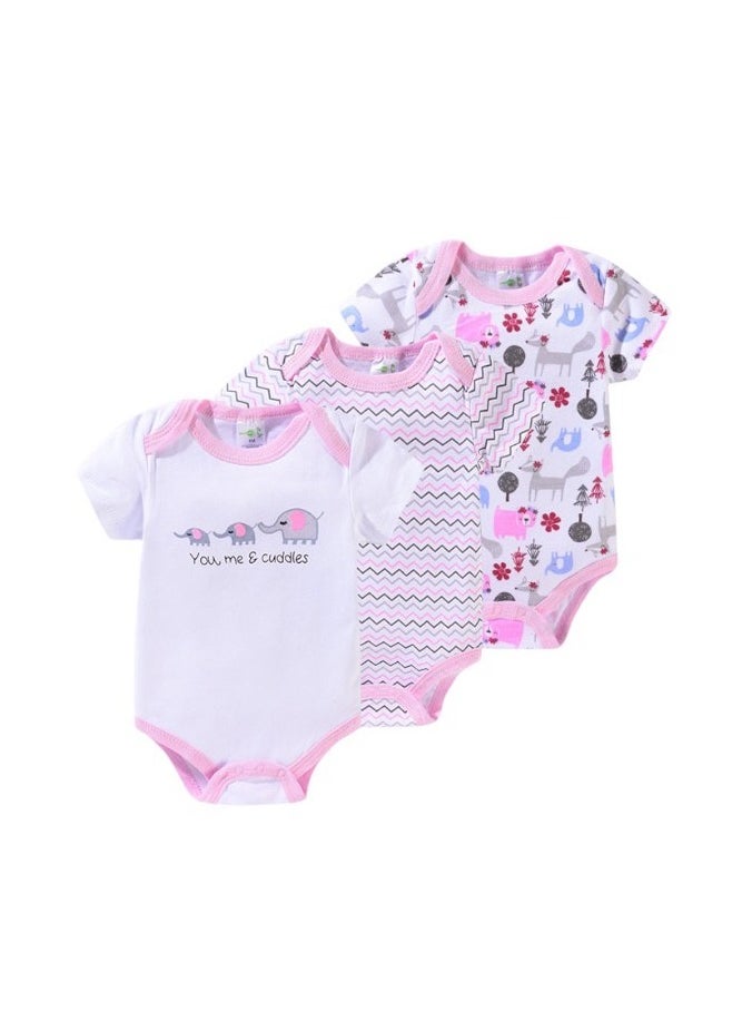 Bambimici 3-Piece Short Sleeve Animal Printed Bodysuit for Baby Girl