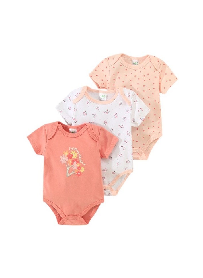 Bambimici 3-Piece Short Sleeve Flower Printed Bodysuit for Baby Girl