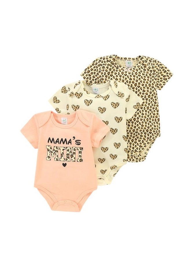 Bambimici 3-Piece Short Sleeve Leopard Print Bodysuit for Baby Girl