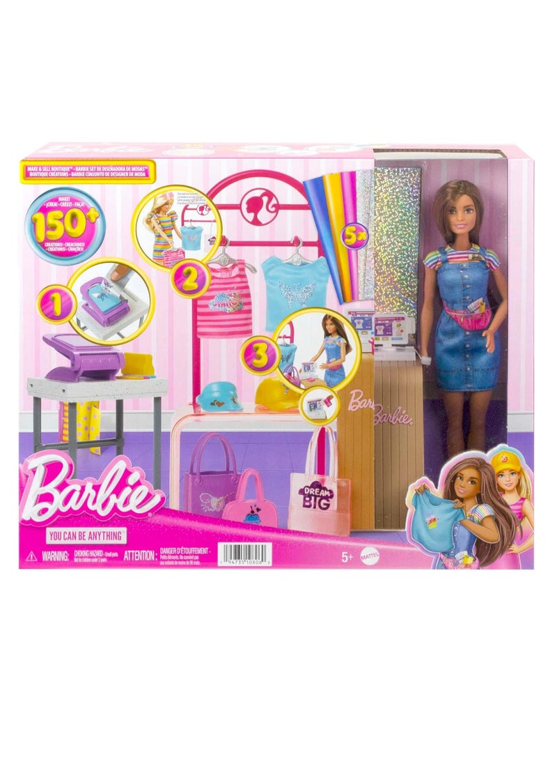 Make & Sell Boutique Playset with Brunette Doll, Foil Design Tools, Clothes & Accessories