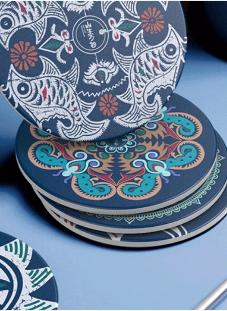 Miao Ethnic Wax-Resist Ceramic Coaster Cup Tea Eastern Style