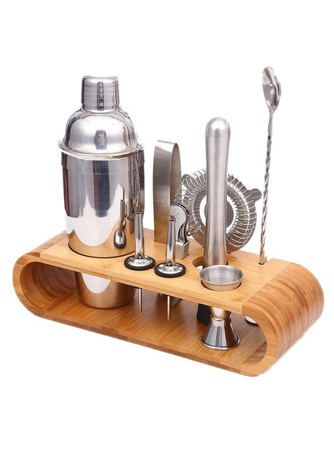 9-Piece Bartender Cocktail Shaker Set With Stand Silver/Brown