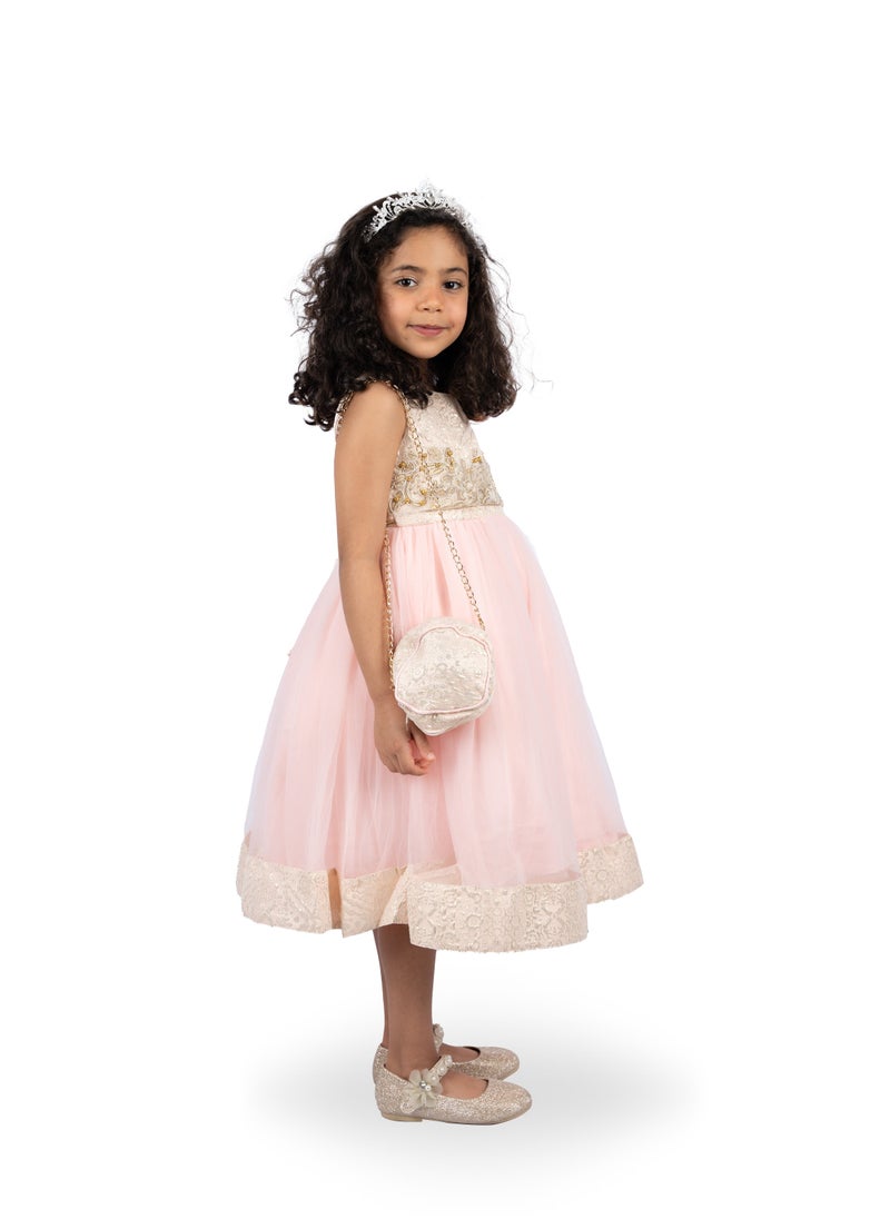 Jasmine Pink Flowers Party Dress with Jacket and bag