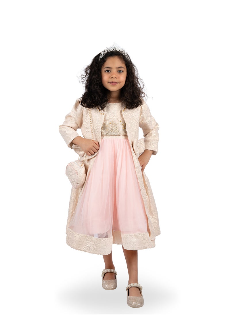 Jasmine Pink Flowers Party Dress with Jacket and bag