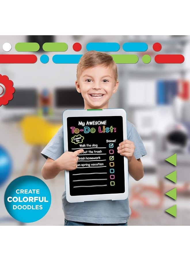 Discovery Kids Neon Glow Drawing Easel w/ 6 Color Markers, Built-in Kickstand/Wall Mount, 5 Light Modes, Easy Clean/Washable, Wide Screen, Flat Storage, Portable Travel Activity, Electronic Activity