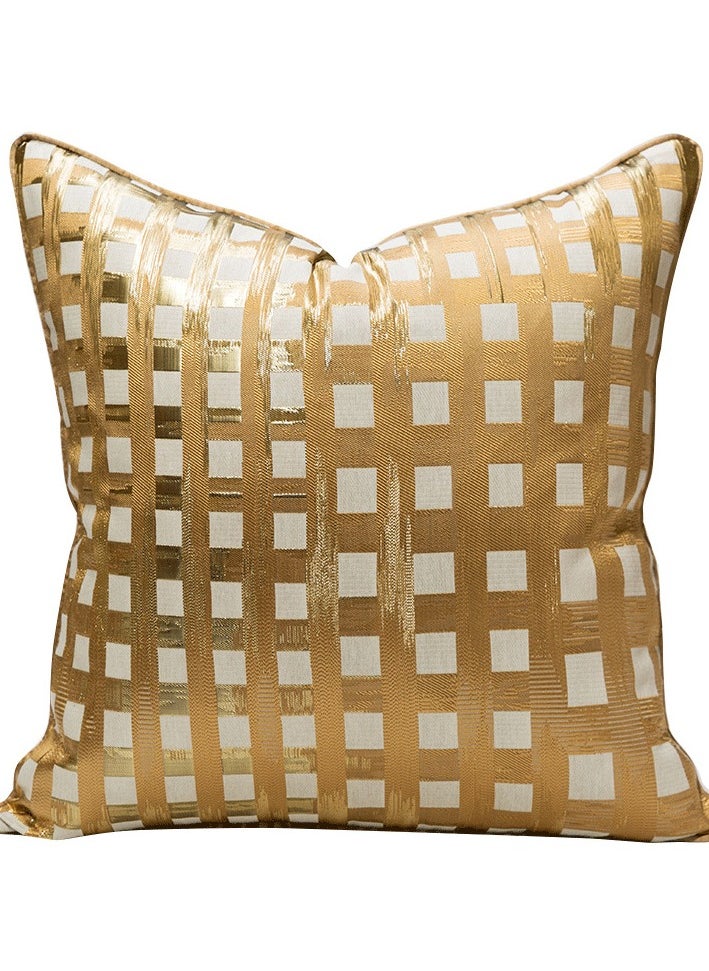 High Precision Jacquard Satin Champagne Checkered Pillow Cover Light Luxury Retro Designer Hotel Bedside Sofa Cushion Pillowcase