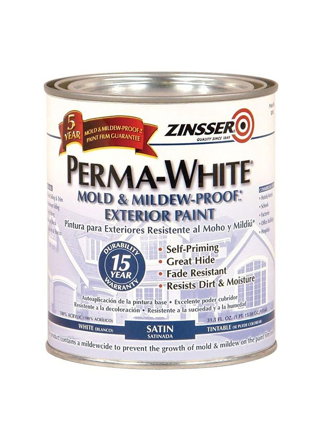 Perma-White Mold & Mildew-Proof Exterior Paint (931 ml, Satin) Multicolour 931ml