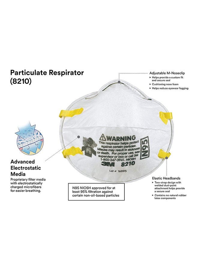 20-Piece 8210, N95 Particulate Respirator Set White