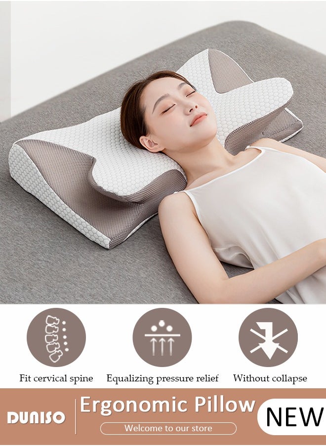 Super Comfort Ergonomic Pillow for Neck Head and Shoulder Pain Relief Contour Support Pillows for Bed Sleeping Orthopedic Cervical Spine Stretch Pillow for Side Back Stomach Sleeper