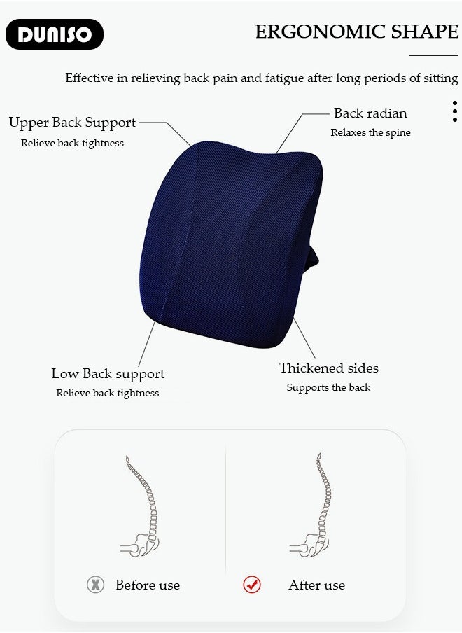 Seat Cushion and Lumbar Support Pillow with Adjustable Straps, Comfort Memory Foam Orthopedic Back Pillow for Office Home Car with Washable Cover, Ergonomic Desk Chair Pads for Tailbone, Lower Back Pain, Sciatica Relief