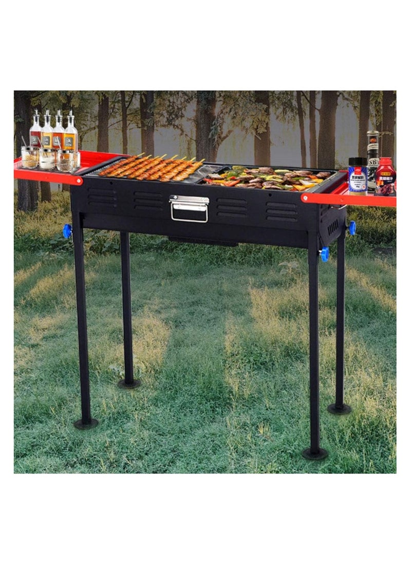 Portable Folding Charcoal BBQ Grill – 120 x 31 x 65 cm, Stainless Steel Charcoal Grill with Utensil Holder, Ideal for Outdoor BBQ, Garden, Terrace, Camping, and Picnic