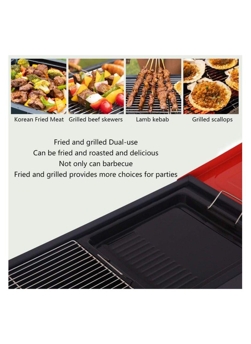 Portable Folding Charcoal BBQ Grill – 120 x 31 x 65 cm, Stainless Steel Charcoal Grill with Utensil Holder, Ideal for Outdoor BBQ, Garden, Terrace, Camping, and Picnic