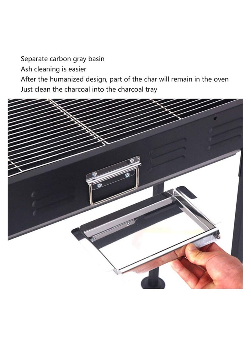 Portable Folding Charcoal BBQ Grill – 120 x 31 x 65 cm, Stainless Steel Charcoal Grill with Utensil Holder, Ideal for Outdoor BBQ, Garden, Terrace, Camping, and Picnic