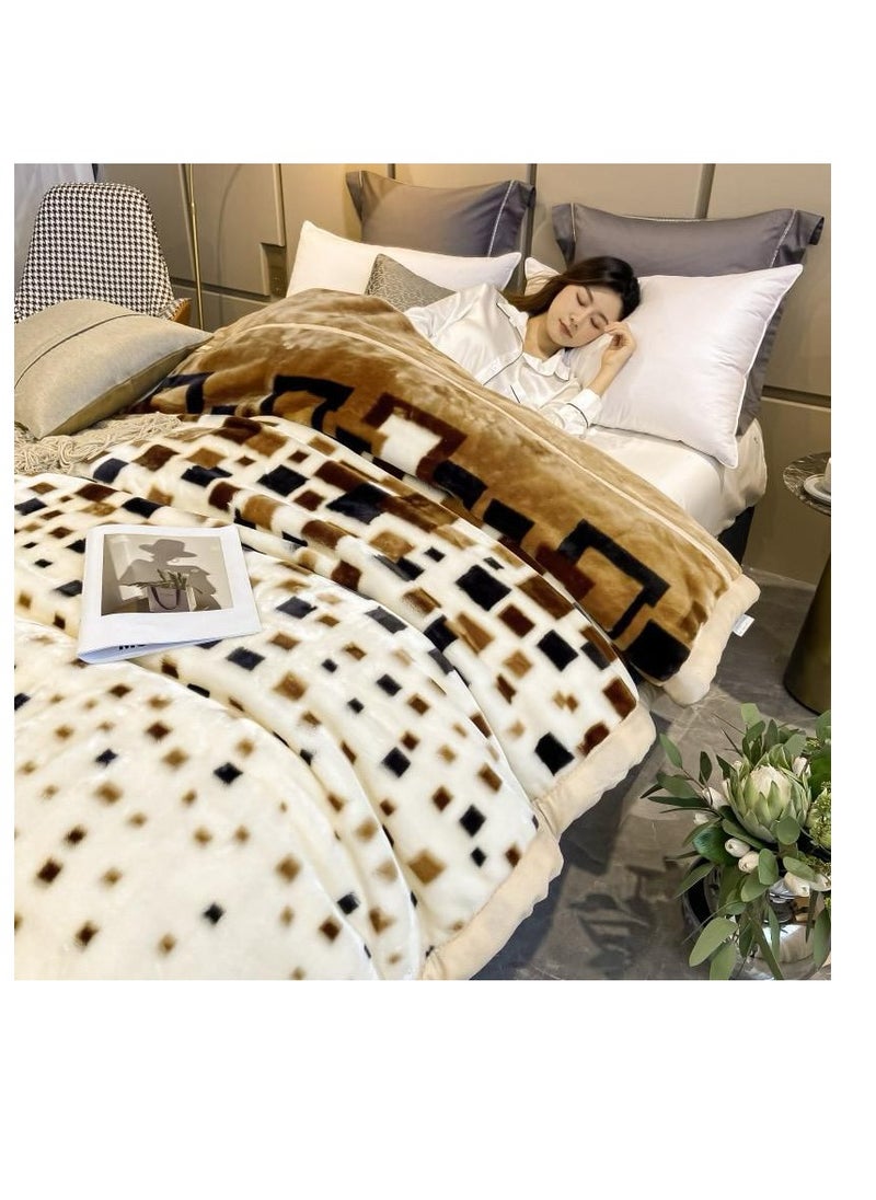 Double Layer Winter Thick Raschel Mink Weighted Microfiber Super King Size Blanket For Double Bed Soft Warm Heavy Fluffy Throw Blankets SS123 200 x 230 cm-Multicolour